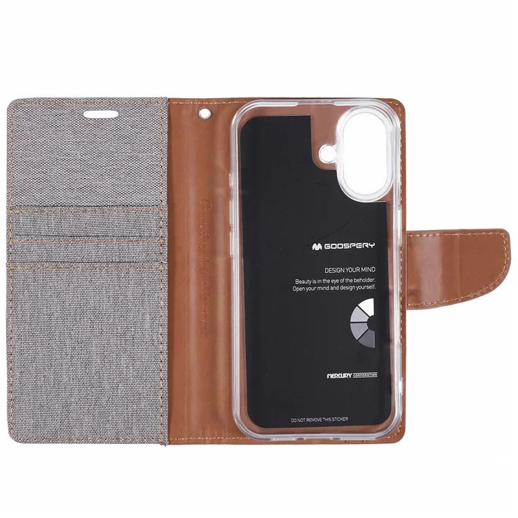 MERCURY GOOSPERY For iPhone 16 Case Canvas Texture Leather Wallet Phone Cover