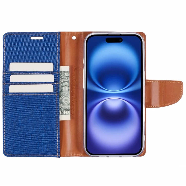 MERCURY GOOSPERY For iPhone 16 Case Canvas Texture Leather Wallet Phone Cover
