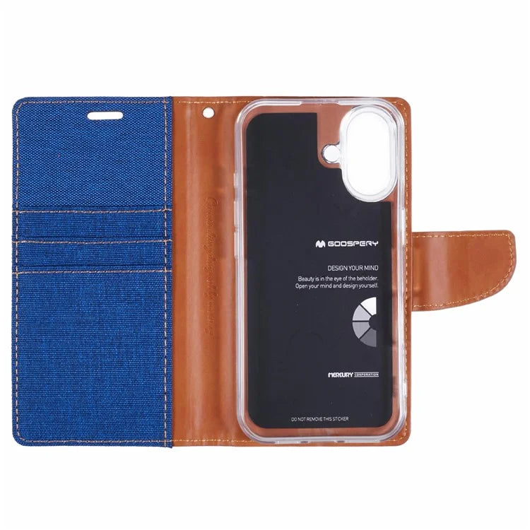 MERCURY GOOSPERY For iPhone 16 Case Canvas Texture Leather Wallet Phone Cover
