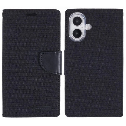 MERCURY GOOSPERY For iPhone 16 Case Canvas Texture Leather Wallet Phone Cover