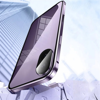 For iPhone 16 Case Magnetic Adsorption Double Sides Tempered Glass+Metal Phone Cover with Buckle
