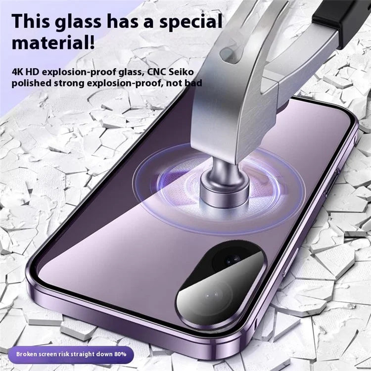 For iPhone 16 Case Magnetic Adsorption Double Sides Tempered Glass+Metal Phone Cover with Buckle