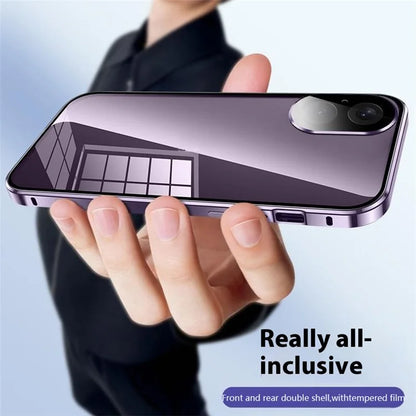 For iPhone 16 Case Magnetic Adsorption Double Sides Tempered Glass+Metal Phone Cover with Buckle