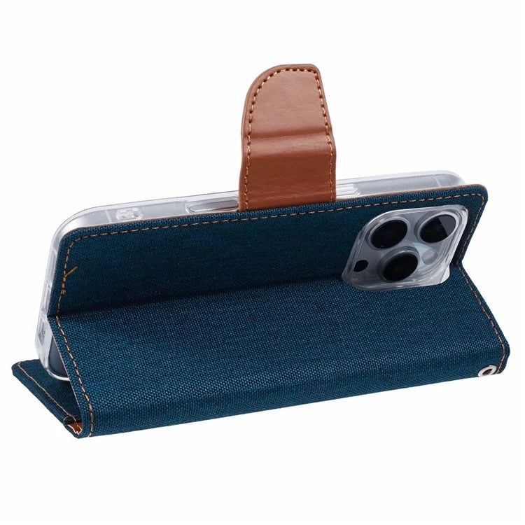 MERCURY GOOSPERY For iPhone 16 Pro Case Canvas Texture Leather Wallet Phone Cover