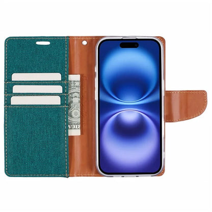MERCURY GOOSPERY For iPhone 16 Pro Case Canvas Texture Leather Wallet Phone Cover