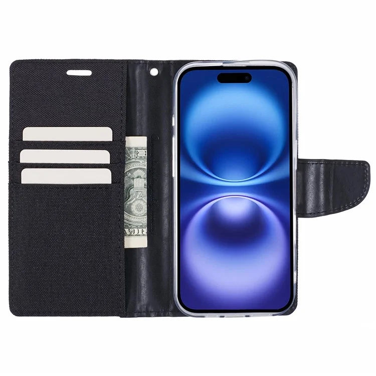 MERCURY GOOSPERY For iPhone 16 Pro Case Canvas Texture Leather Wallet Phone Cover