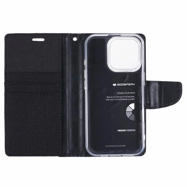 MERCURY GOOSPERY For iPhone 16 Pro Case Canvas Texture Leather Wallet Phone Cover