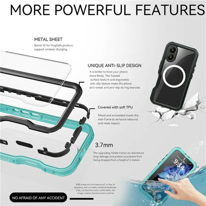 REDPEPPER D-UP Series For iPhone 16 Case IP68 Waterproof Clear Back Panel Phone Cover Compatible with MagSafe
