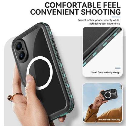 REDPEPPER D-UP Series For iPhone 16 Case IP68 Waterproof Clear Back Panel Phone Cover Compatible with MagSafe