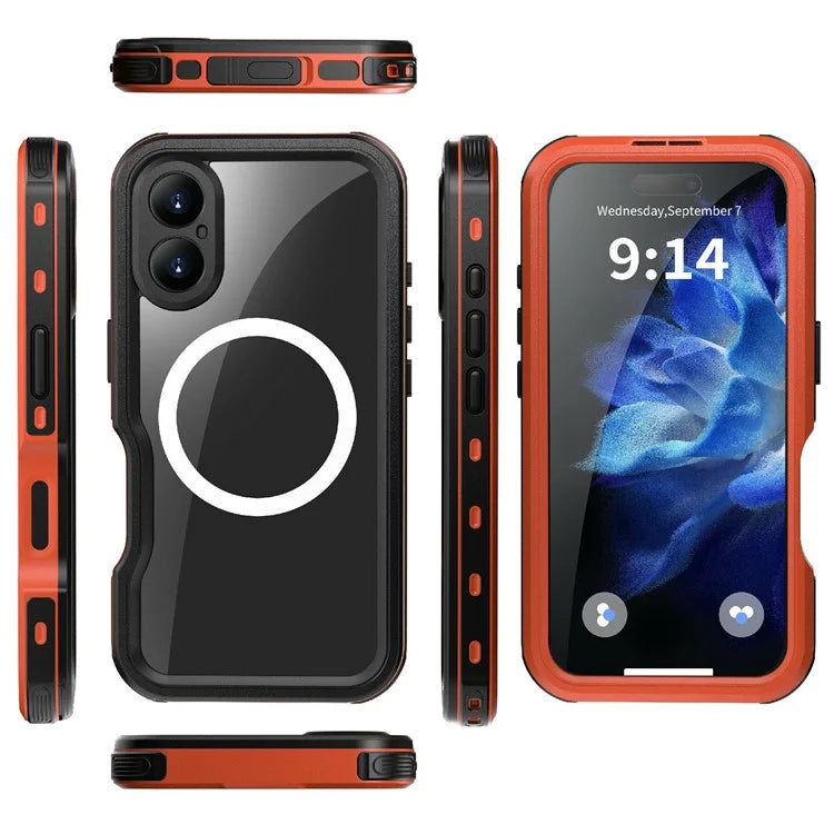 REDPEPPER D-UP Series For iPhone 16 Case IP68 Waterproof Clear Back Panel Phone Cover Compatible with MagSafe