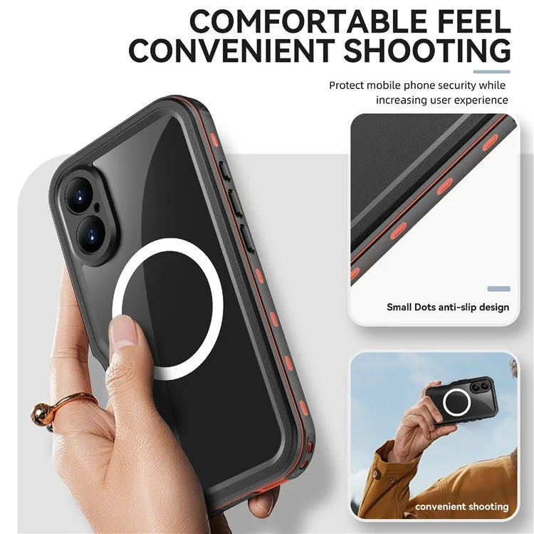 REDPEPPER D-UP Series For iPhone 16 Case IP68 Waterproof Clear Back Panel Phone Cover Compatible with MagSafe