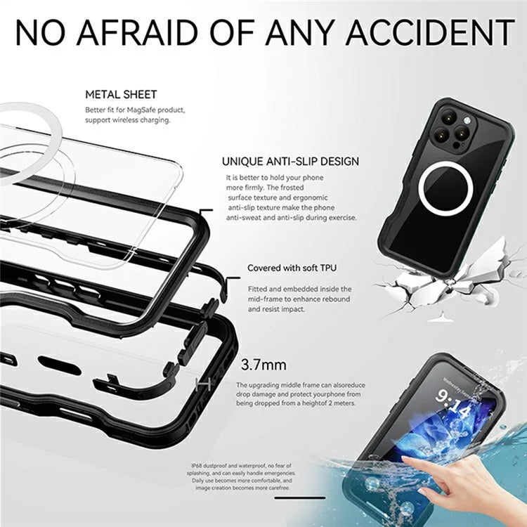 REDPEPPER D-UP Series For iPhone 16 Pro Max Case IP68 Waterproof Clear Back Panel Phone Cover Compatible with MagSafe
