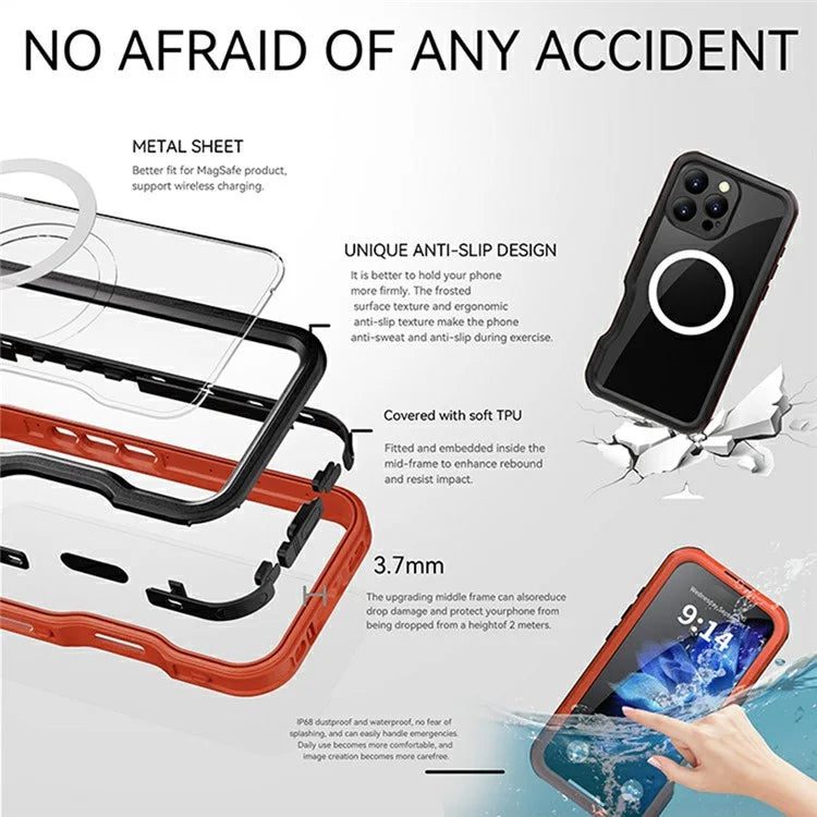 REDPEPPER D-UP Series For iPhone 16 Pro Max Case IP68 Waterproof Clear Back Panel Phone Cover Compatible with MagSafe