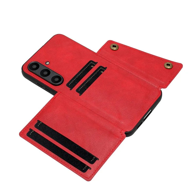 For Samsung Galaxy S24 FE Case Card Slots Kickstand Leather+TPU Phone Cover