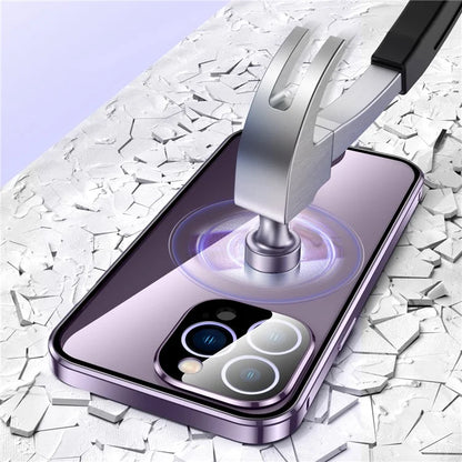 For iPhone 16 Pro Max Case Magnetic Adsorption Double Sides Tempered Glass+Metal Phone Cover with Buckle