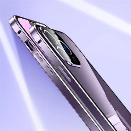 For iPhone 16 Pro Max Case Magnetic Adsorption Double Sides Tempered Glass+Metal Phone Cover with Buckle