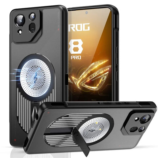 For Asus ROG Phone 8 5G / Phone 8 Pro 5G Magnetic Case Heat Dissipation Aromatherapy Kickstand Silicone+PC Phone Cover