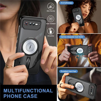 For Asus ROG Phone 6 5G / Phone 6 Pro 5G / Phone 6D 5G Magnetic Case Heat Dissipation Aromatherapy Kickstand Silicone+PC Phone Cover