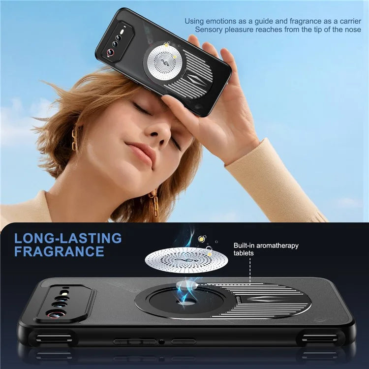 For Asus ROG Phone 6 5G / Phone 6 Pro 5G / Phone 6D 5G Magnetic Case Heat Dissipation Aromatherapy Kickstand Silicone+PC Phone Cover