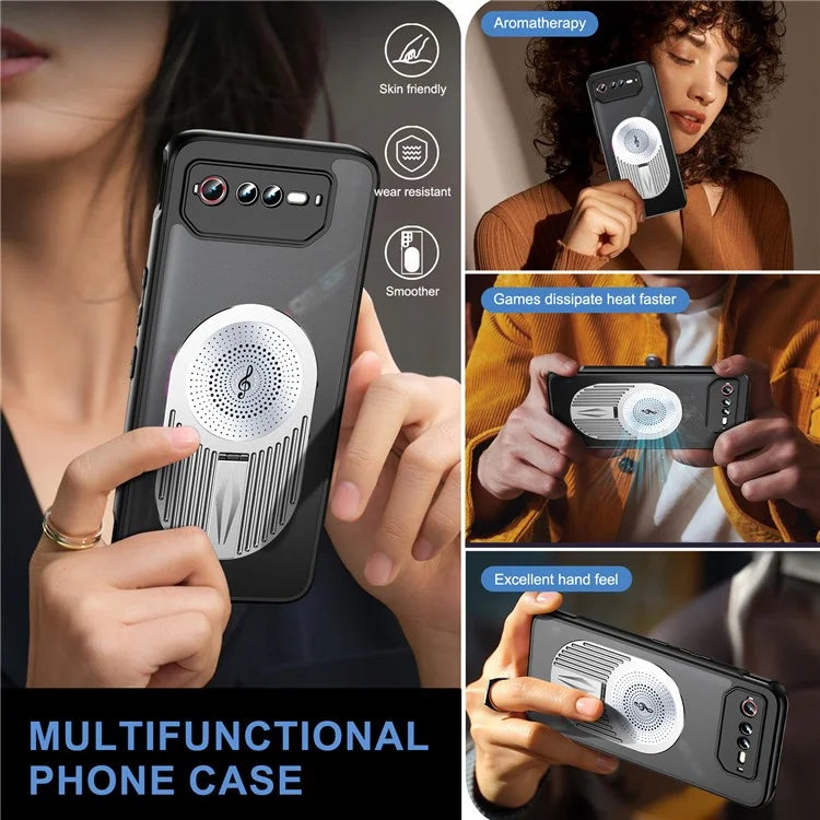 For Asus ROG Phone 6 5G / Phone 6 Pro 5G / Phone 6D 5G Magnetic Case Heat Dissipation Aromatherapy Kickstand Silicone+PC Phone Cover