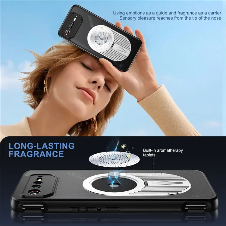 For Asus ROG Phone 6 5G / Phone 6 Pro 5G / Phone 6D 5G Magnetic Case Heat Dissipation Aromatherapy Kickstand Silicone+PC Phone Cover