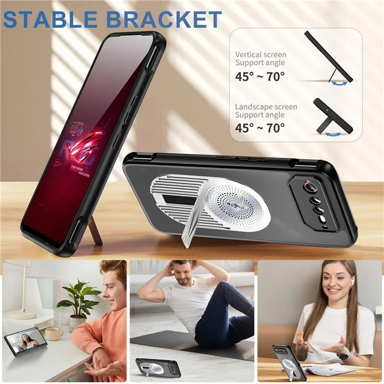 For Asus ROG Phone 6 5G / Phone 6 Pro 5G / Phone 6D 5G Magnetic Case Heat Dissipation Aromatherapy Kickstand Silicone+PC Phone Cover