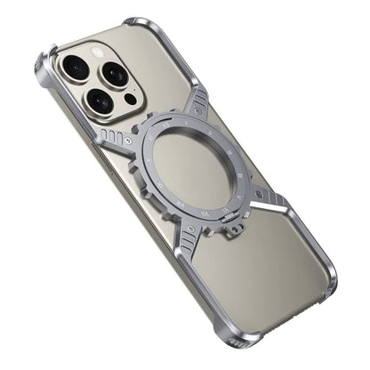 For iPhone 16 Pro Max Case Magnetic Kickstand Aluminum Alloy+PC Bumper Phone Cover Heat Dissipation