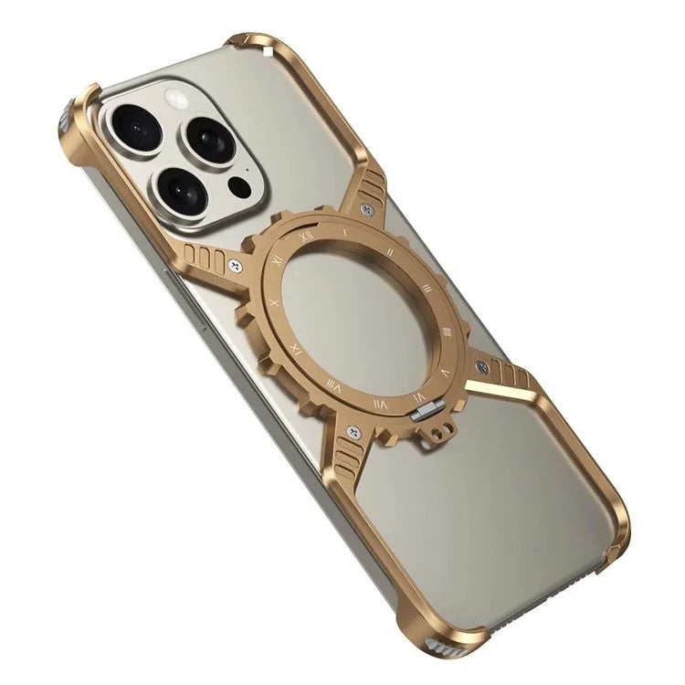 For iPhone 16 Pro Max Case Magnetic Kickstand Aluminum Alloy+PC Bumper Phone Cover Heat Dissipation
