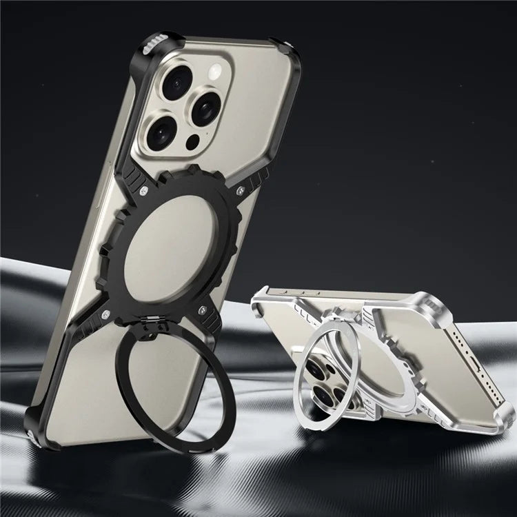 For iPhone 16 Pro Max Case Magnetic Kickstand Aluminum Alloy+PC Bumper Phone Cover Heat Dissipation