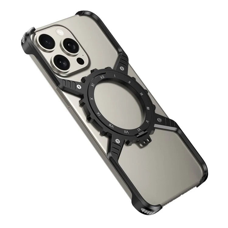 For iPhone 15 Pro Max  /  14 Pro Max  /  13 Pro Max Case Magnetic Kickstand Aluminum Alloy+PC Bumper Phone Cover Heat Dissipation