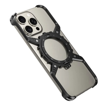 For iPhone 15 Pro Max  /  14 Pro Max  /  13 Pro Max Case Magnetic Kickstand Aluminum Alloy+PC Bumper Phone Cover Heat Dissipation