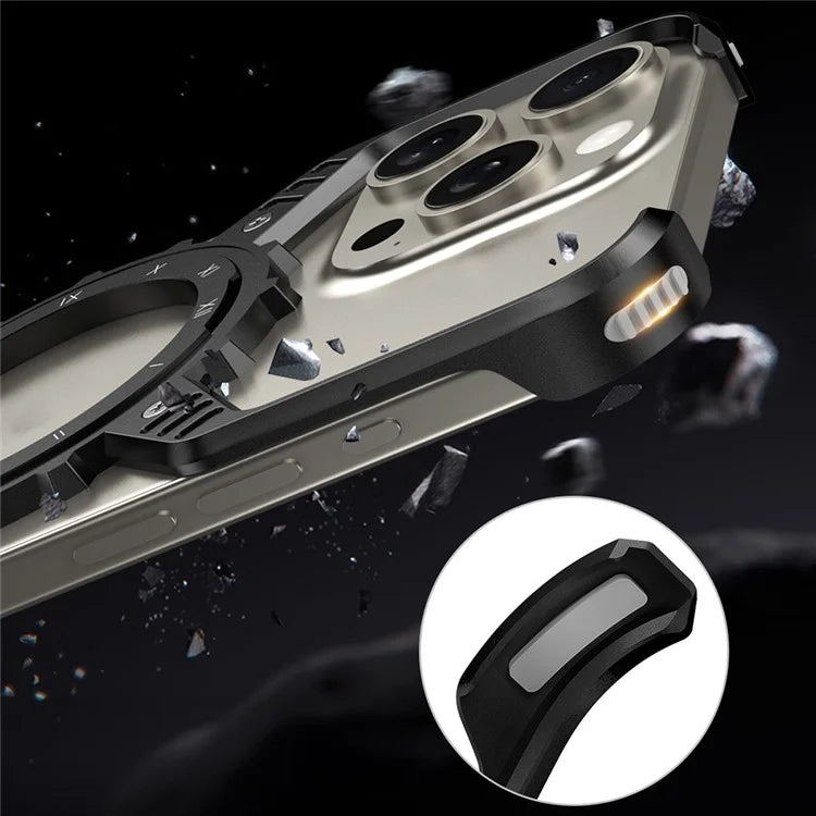 For iPhone 15 Pro Max  /  14 Pro Max  /  13 Pro Max Case Magnetic Kickstand Aluminum Alloy+PC Bumper Phone Cover Heat Dissipation