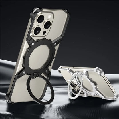 For iPhone 15 Pro Max  /  14 Pro Max  /  13 Pro Max Case Magnetic Kickstand Aluminum Alloy+PC Bumper Phone Cover Heat Dissipation