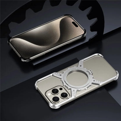 For iPhone 15 Pro Max  /  14 Pro Max  /  13 Pro Max Case Magnetic Kickstand Aluminum Alloy+PC Bumper Phone Cover Heat Dissipation