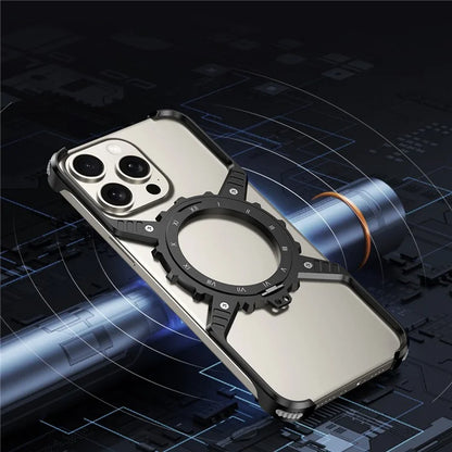 For iPhone 15 Pro Max  /  14 Pro Max  /  13 Pro Max Case Magnetic Kickstand Aluminum Alloy+PC Bumper Phone Cover Heat Dissipation