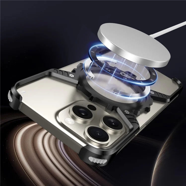 For iPhone 15 Pro Max  /  14 Pro Max  /  13 Pro Max Case Magnetic Kickstand Aluminum Alloy+PC Bumper Phone Cover Heat Dissipation
