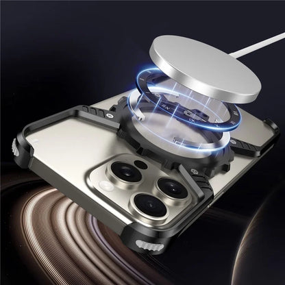 For iPhone 15 Pro Max  /  14 Pro Max  /  13 Pro Max Case Magnetic Kickstand Aluminum Alloy+PC Bumper Phone Cover Heat Dissipation
