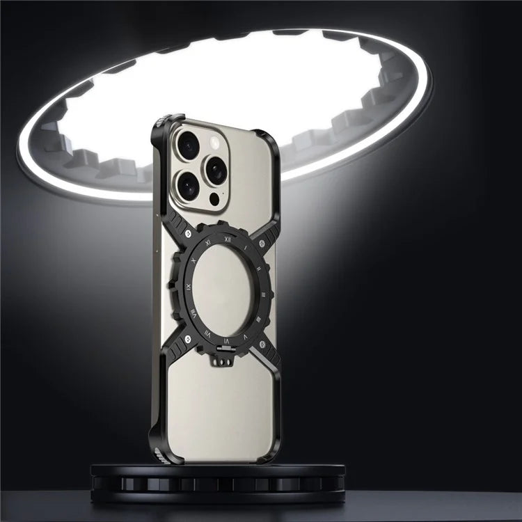 For iPhone 15 Pro Max  /  14 Pro Max  /  13 Pro Max Case Magnetic Kickstand Aluminum Alloy+PC Bumper Phone Cover Heat Dissipation