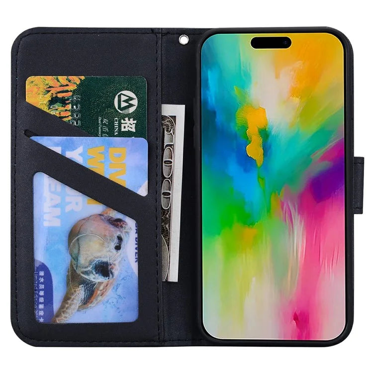 For iPhone 16 Pro Case Cartoon Pattern Wallet Leather Phone Cover