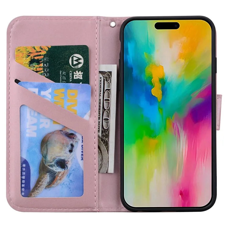 For iPhone 16 Pro Max Case Cartoon Pattern Wallet Leather Phone Cover