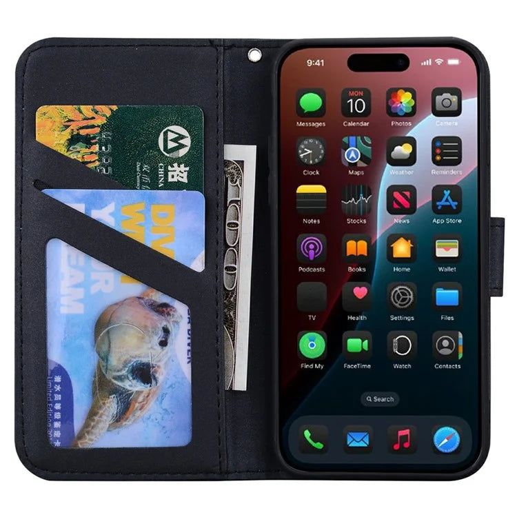 For iPhone 16 Case Cartoon Pattern Wallet Leather Phone Cover