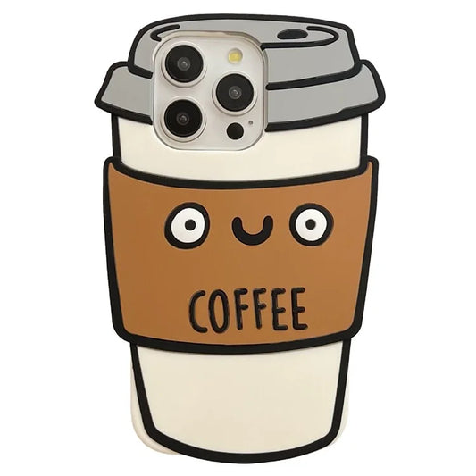 For iPhone 15 Pro Case Funny 3D Coffee Cup Design Silicone Phone Cover