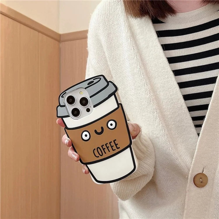 For iPhone 15 Pro Case Funny 3D Coffee Cup Design Silicone Phone Cover