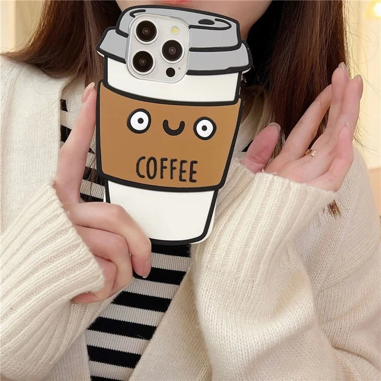 For iPhone 15 Pro Case Funny 3D Coffee Cup Design Silicone Phone Cover