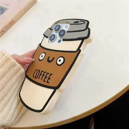 For iPhone 15 Pro Case Funny 3D Coffee Cup Design Silicone Phone Cover