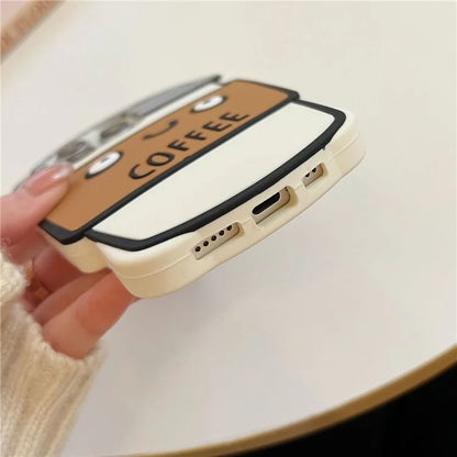 For iPhone 15 Pro Case Funny 3D Coffee Cup Design Silicone Phone Cover