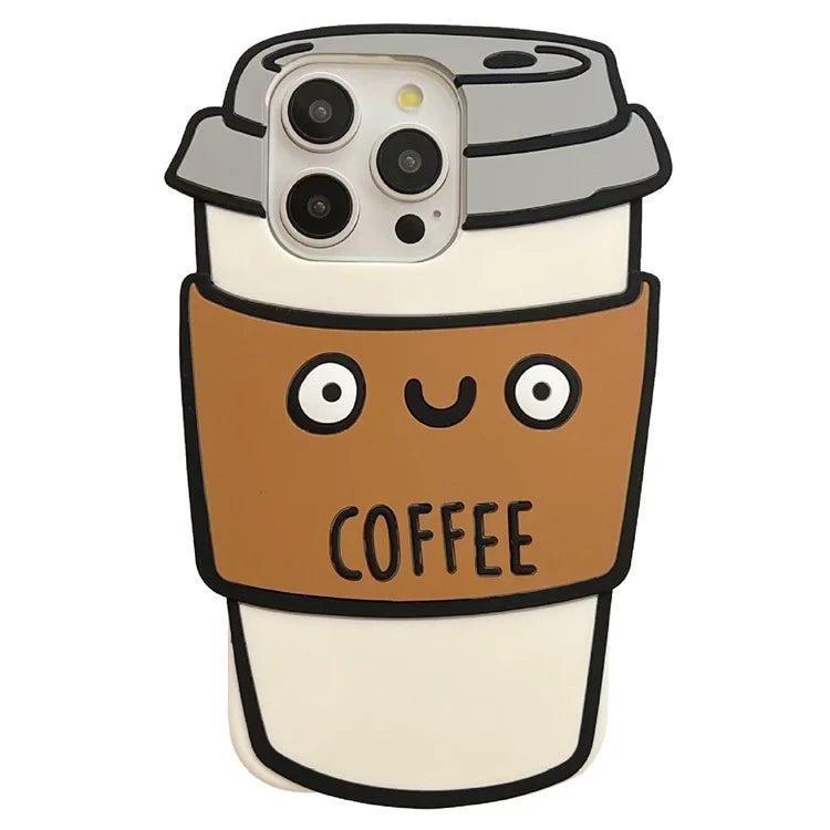 For iPhone 16 Pro Case Funny 3D Coffee Cup Design Silicone Phone Cover