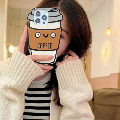 For iPhone 16 Pro Case Funny 3D Coffee Cup Design Silicone Phone Cover