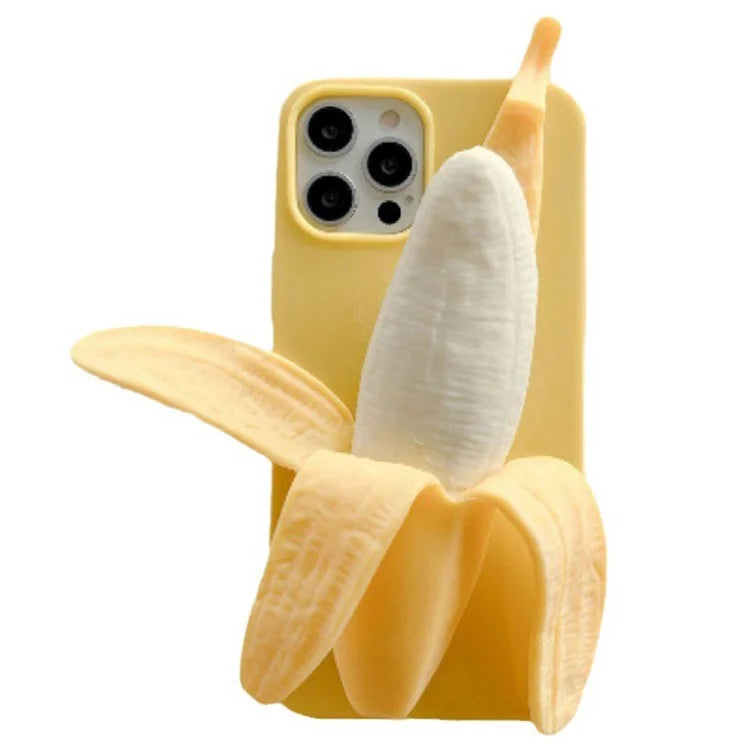 For iPhone 15 Pro Case 3D Banana Decor Stress Relief Silicone Protective Cover
