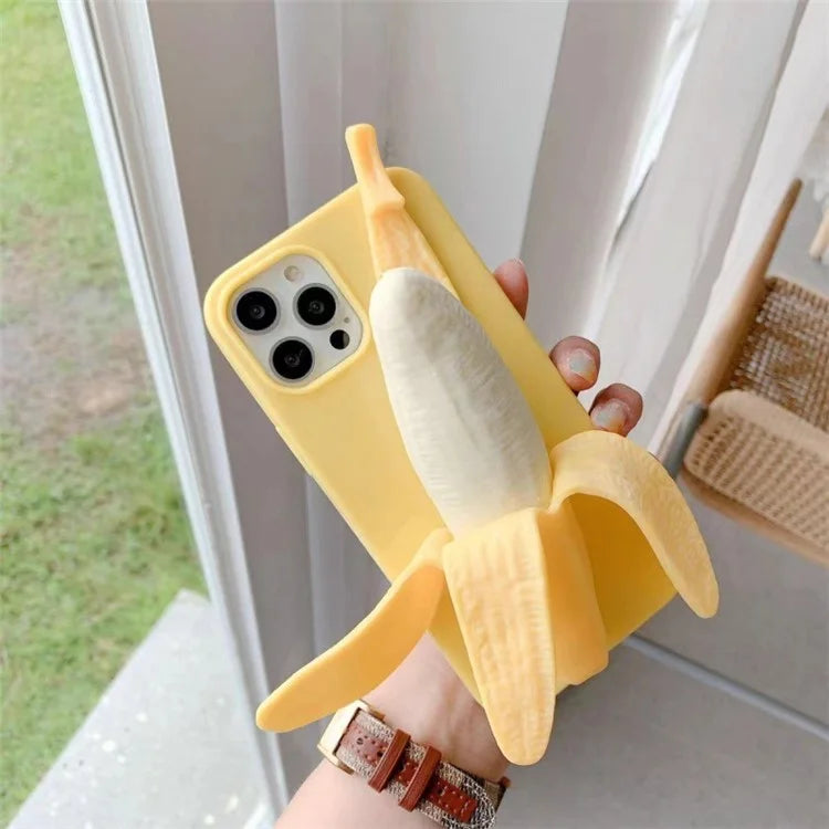 For iPhone 15 Pro Case 3D Banana Decor Stress Relief Silicone Protective Cover